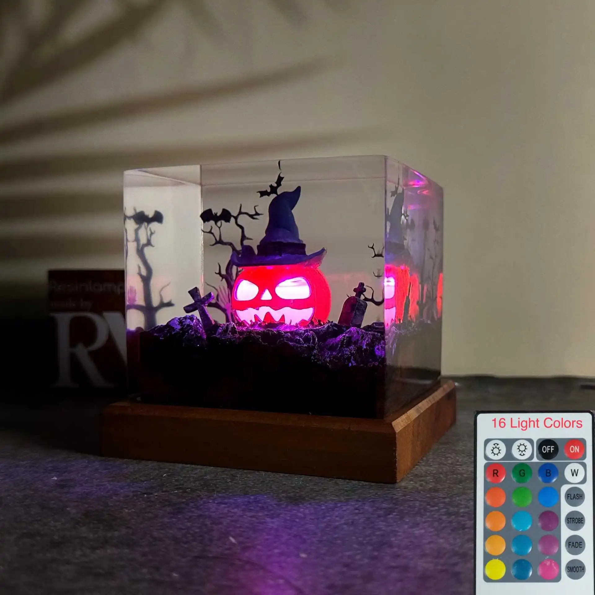 Creative Handmade Pumpkin Halloween Lantern Resin Wooden Night Light Halloween Gift