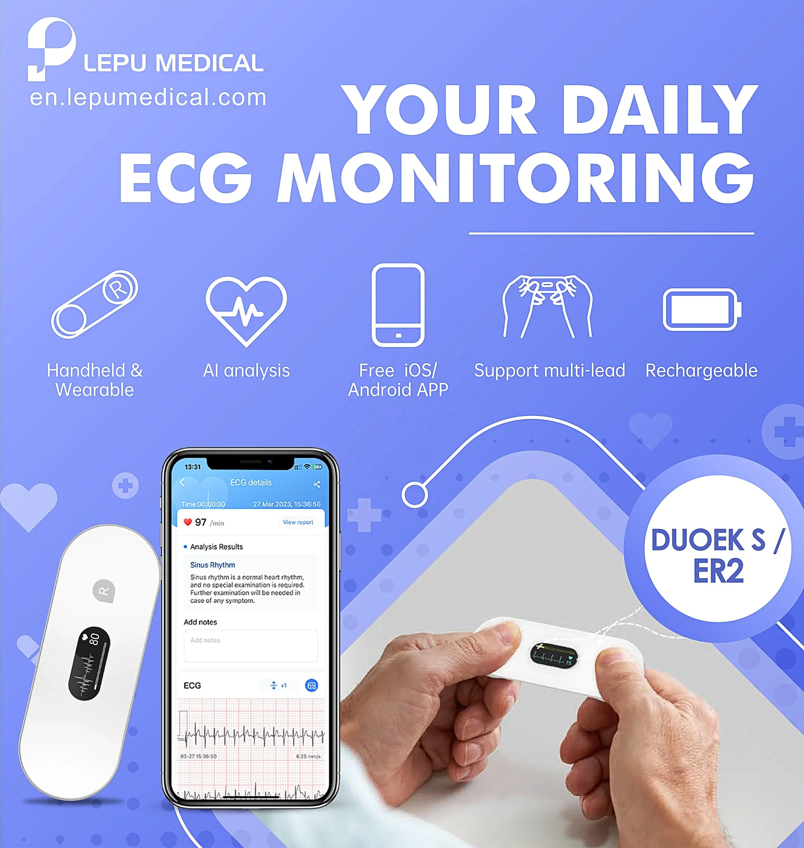 LEPU Cardiac Wireless 7 Day 24H Ecg Machine 24 Hour Heart Monitor Test Holter Ecg With Analysis