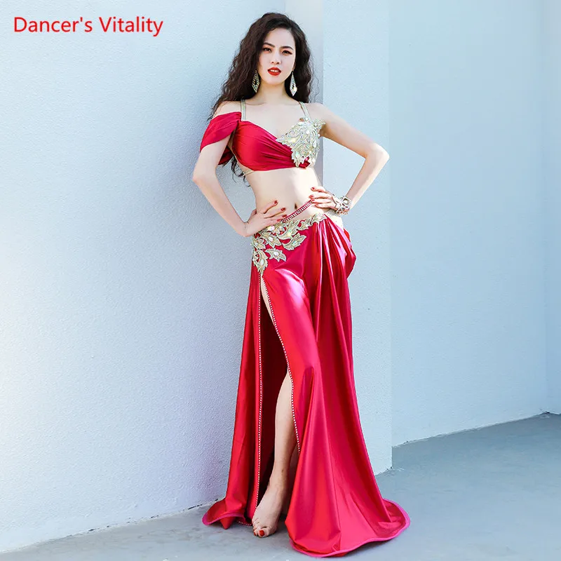 Belly Dance Suit Diamond-Studded Sling Bra Split Big Swing Skirt Performance Clothes Set Oriental Dancing Competition Clothing