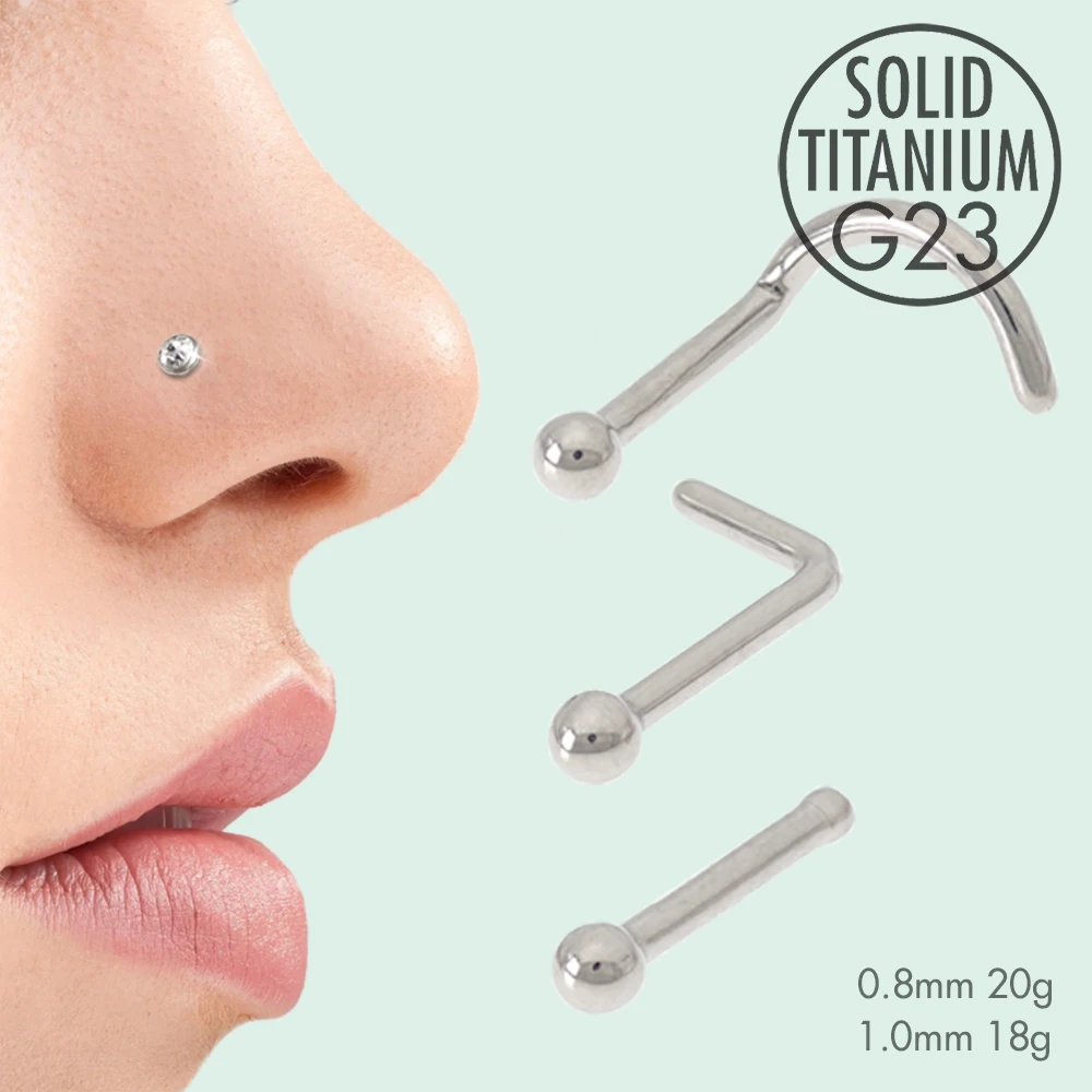 5Pcs Set Titanuim Nariz Studs Piercing Rings Ball para Mujeres y Hombres Nostril Stud Jewelry Allergy Free 18g 20g G23 ASTM F136