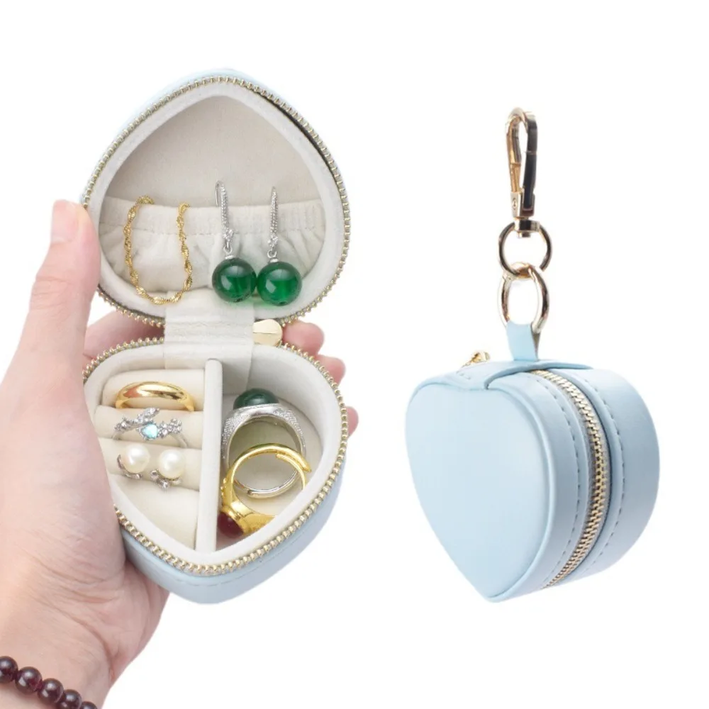 

Mini Jewelry Box Keychain Jewelry Display Heart-shaped Portable Ring Box Minimalist Earring Organizer Travel Bag Pendant Women