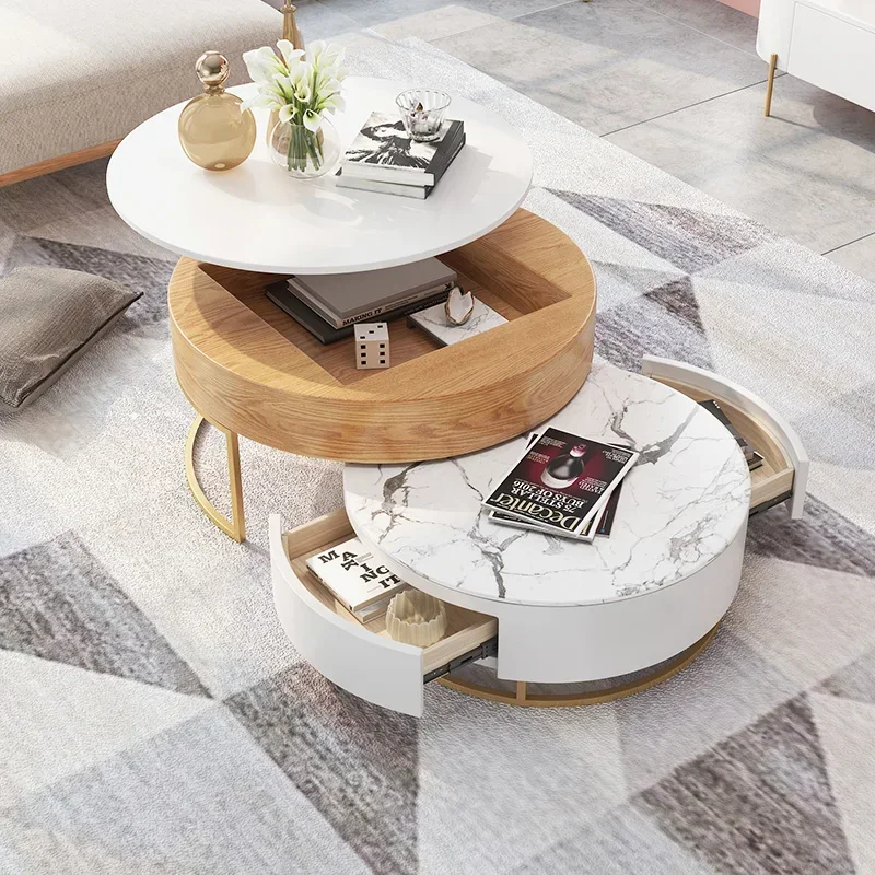 

Простой подъемный журнальный столик, ТВ-шкаф, комбинированный журнальный столик для гостиной, многофункциональный журнальный столик с каменной тарелкой, круглый