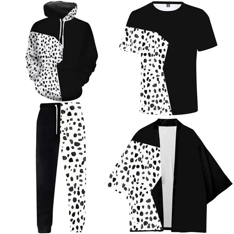 

♥AA Anime Cosplay 101 Dalmatians De Vil Coat Cloak Black White Printing Kimono Tops Cruella Cospaly Costumes Ca New 2026