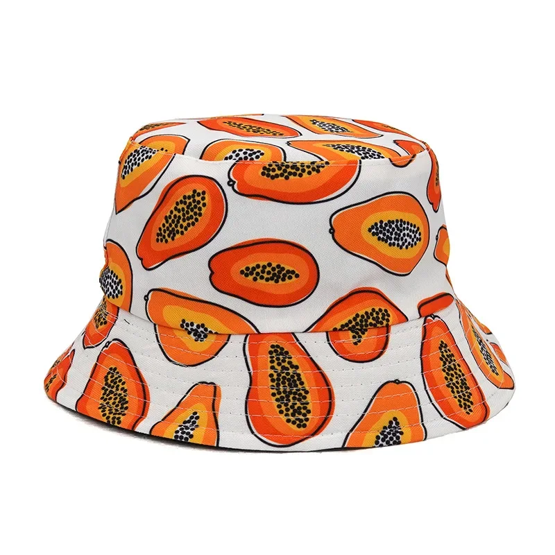 2024 New Fruit Papaya Cotton Print Fishing Hat Women Men Hip Hop  Panama Bucket Hat Sun Fisherman Hats Caps