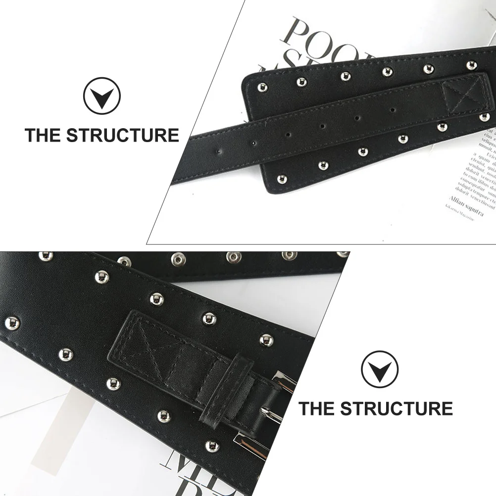 

Punk Fashion Mushroom Stud Waist Belt PU Adjustable Decoration Female Oblique Belt Stylish All-Match Accessory