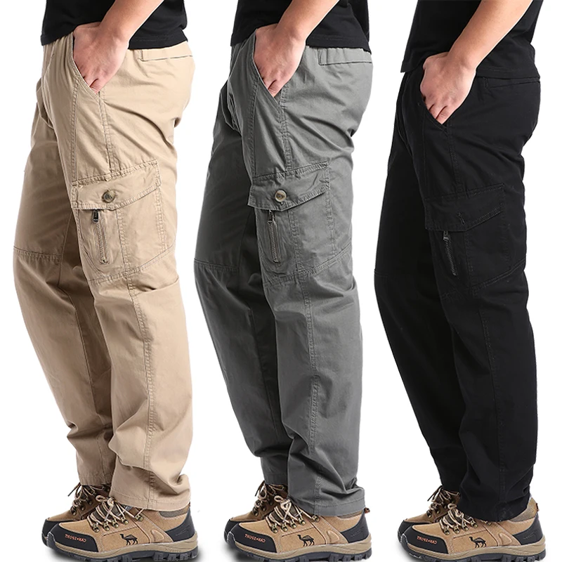 High Quality 100% Cotton Men\'s Cargo Pants Casual Loose Multi Pocket Military Pants Long Trousers for Male Joggers Size 5XL 6XL