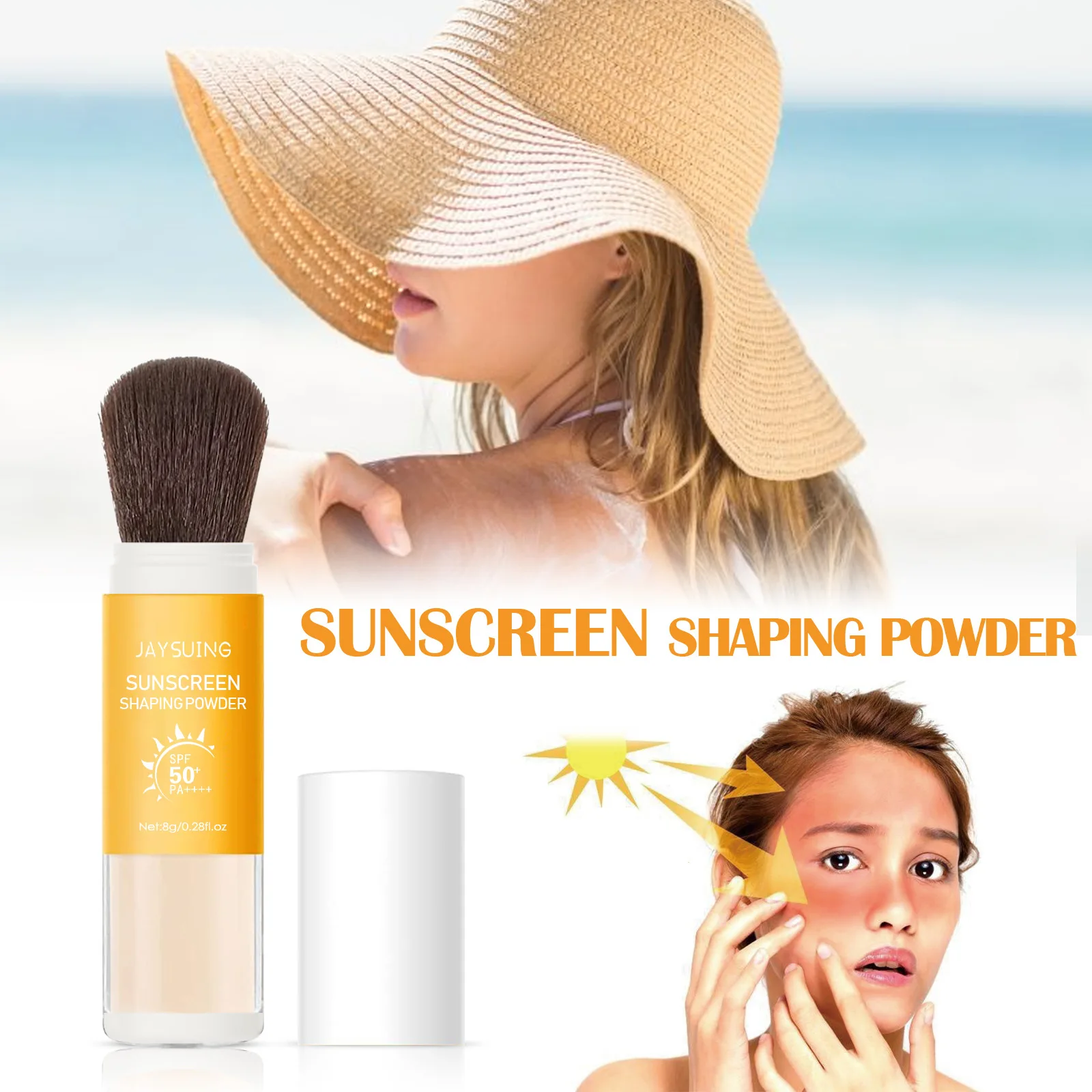 Bedak tabur tabir surya SPF50, bedak Setting Makeup ringan tahan air tahan lama kontrol minyak pori tidak terlihat pemblokir tenaga surya