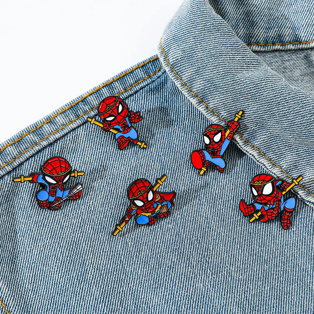 Disney Cartoon Creative Spider Man Wukong Dress Up Metal Badge Cartoon Character Superhero Alloy Drip Oil Brooch Decoration Gift