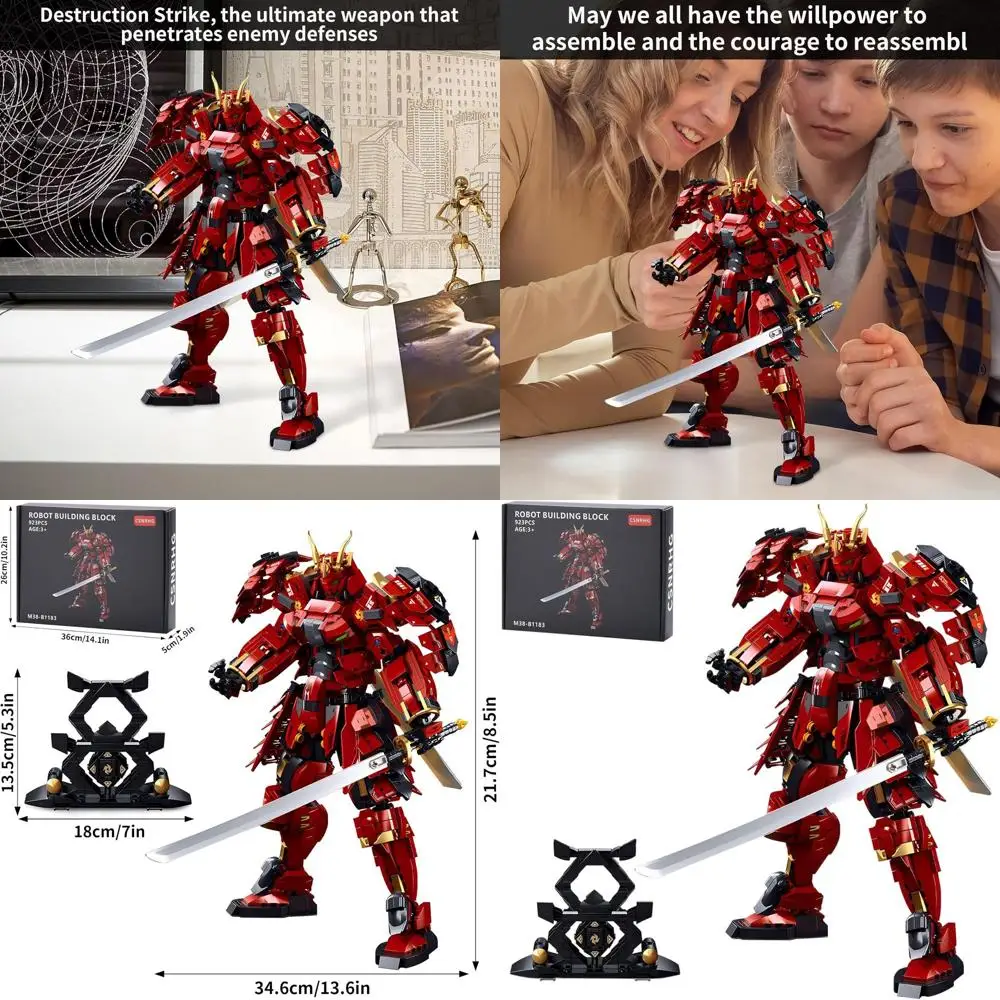 مجموعة بناء روبوت Samurai Mech Warrior للأعمار من 8 سنوات فما فوق، مجموعة ألعاب مكونة من 923 للأطفال والكبار