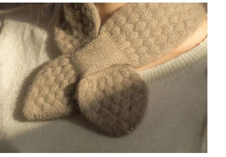 Frauen 100% Reinem Kaschmir Gestrickte Kleine Bowknot Schal Halstuch Moos Stich Weiche Hals Wärmer Ring Kragen Weibliche Boutique Acc – Detail 13
