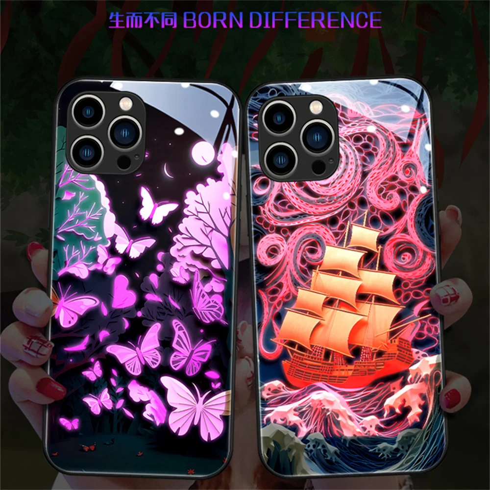 

Pretty Painting LED Call Flash Phone Case For Samsung S24 S23 S22 S21 S20 FE Note 10 20 Plus Ultra A14 A54 Voice Control Shells