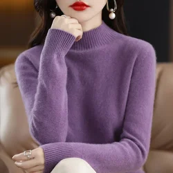 Herbst Winter Frauen Pullover Koreanische Mode Warme Bodenbildung Shirts Halb Hohe Kragen Grundlegende Strickwaren Solide Langarm Pullover