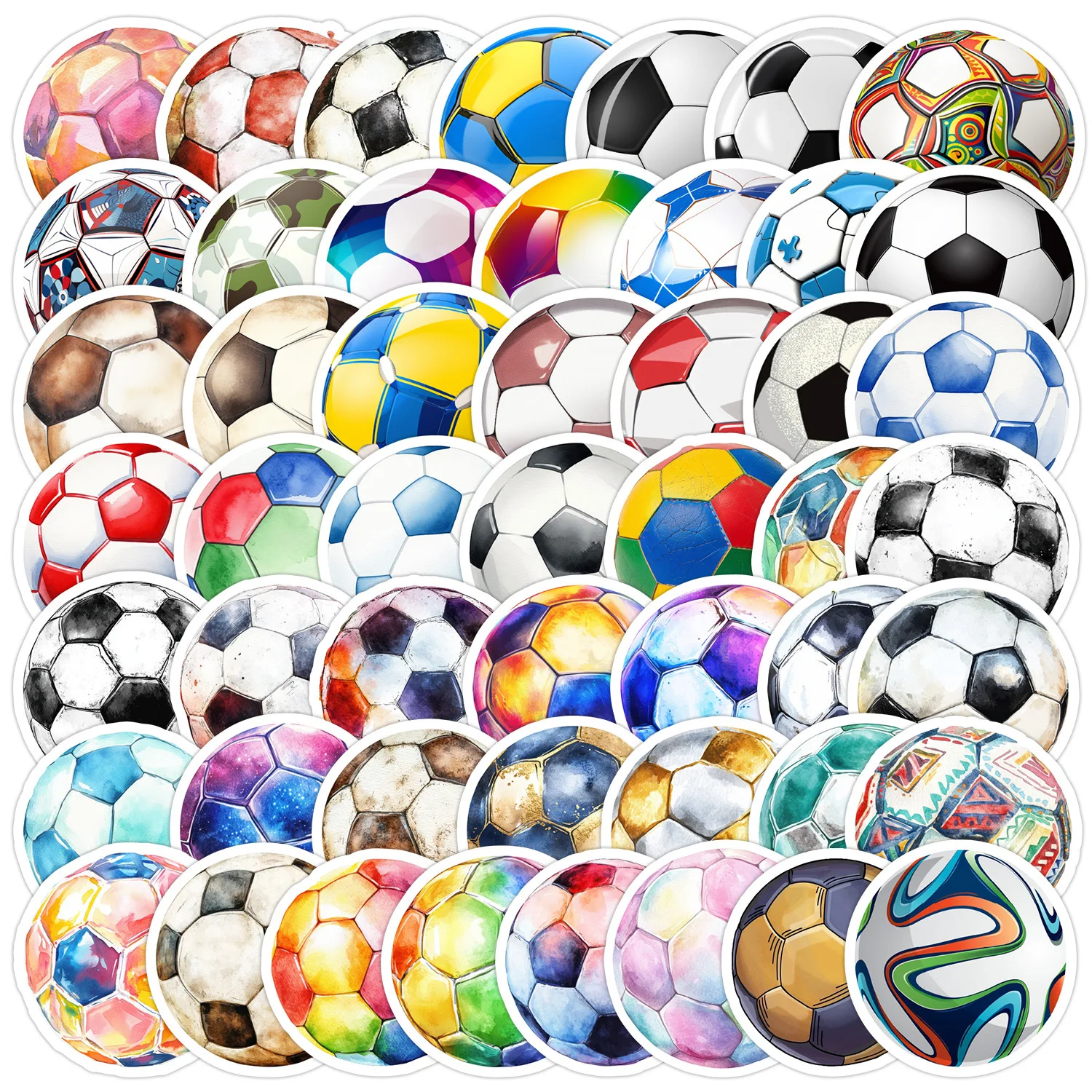 50/100 Pcs No Repeat Colorful Cool Soccer Doodle Stickers DIY Cup Phone Storage Box Helmet Suitcase Guitar Piano Drawer Decals
