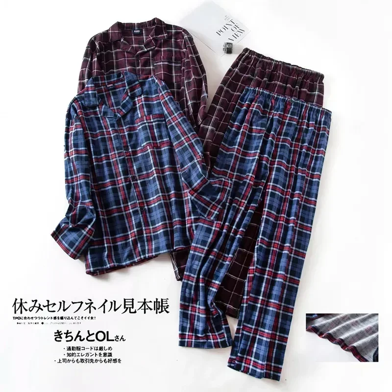 Home Suits Trousers Autumn Design Extra-large Winter Long-sleeved 7xl Men Flannel And Clothes Plaid Set Men\'s Pajamas Size Plus