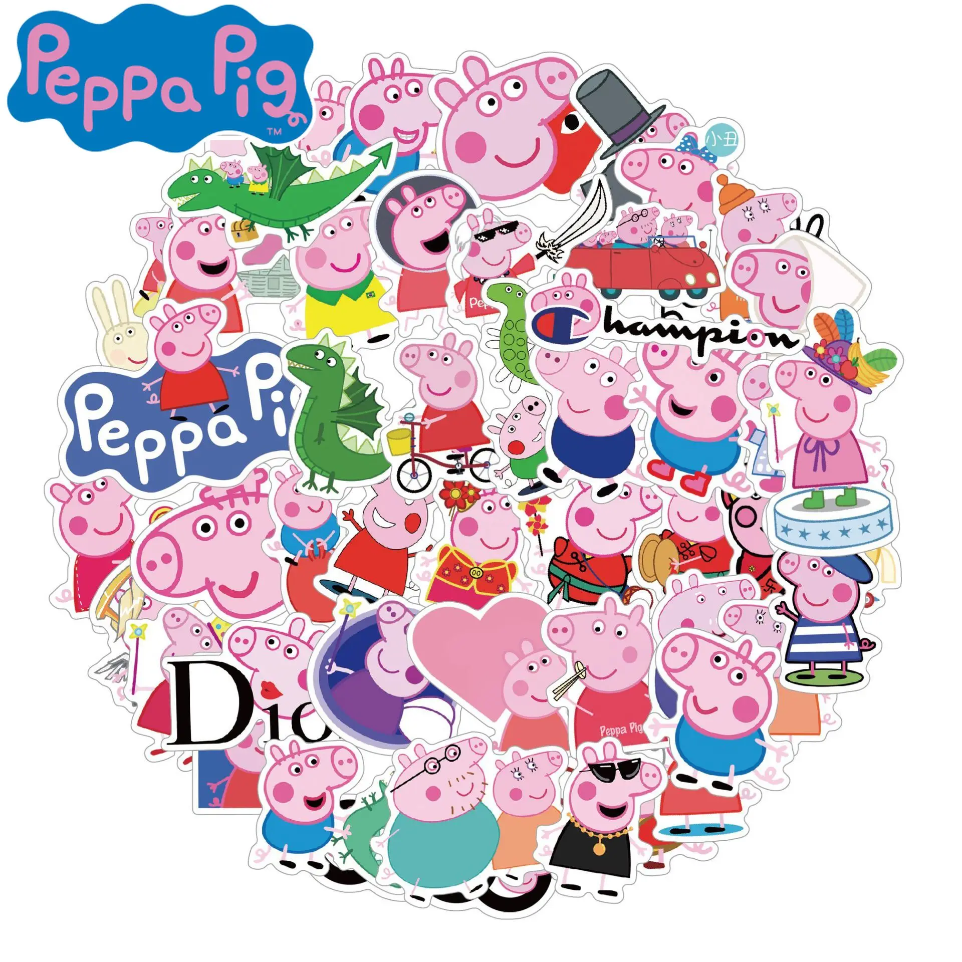 New Kawaii Peppa Pig Stickers Cute Anime Cartoon Children Fun Graffiti Personalized Water Cup Bag Stickers Toys for Girls Gifts