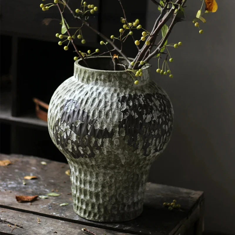 

Керамическая ваза в китайском стиле ретро, грубая керамика, фарфоровая бутылка, цветочная композиция, аксессуары, ваза для цветов, украшение дома