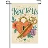 InkRain Key to Us Garden Flag Heart Lock Keys Flowers and Soft Teal Background 12x18 Inch Double Sided Linen Anniversary Dec llz
