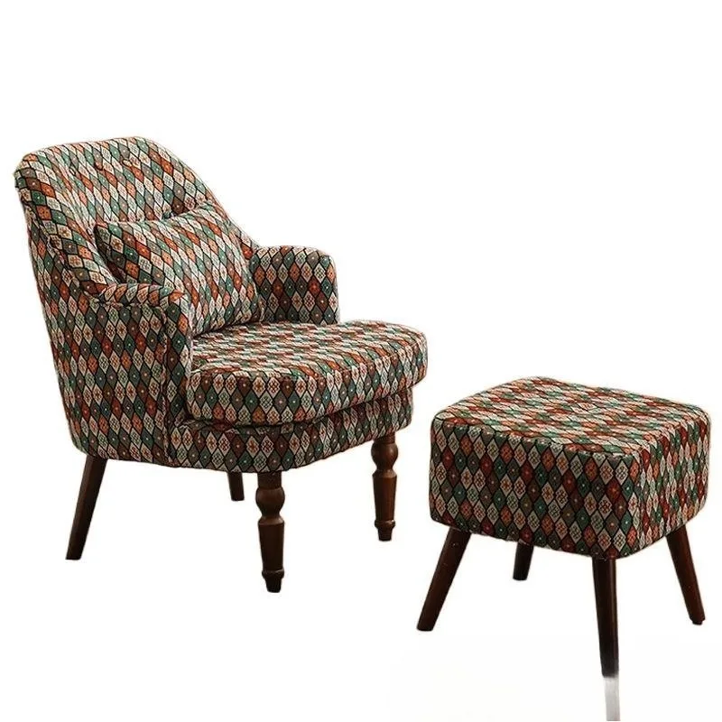 American single sofa, retro Nordic bedroom reception fabric solid wood small sofa combination, balcony leisure chair