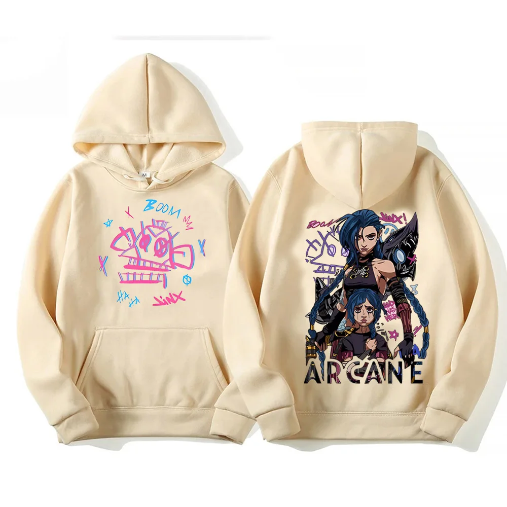 Arcane Jinx Hoodies Women Men Harajuku Clothing Hot Anime Pullovers Unisex Sweatshirt Fall Y2K Cartoon Streetwear Female