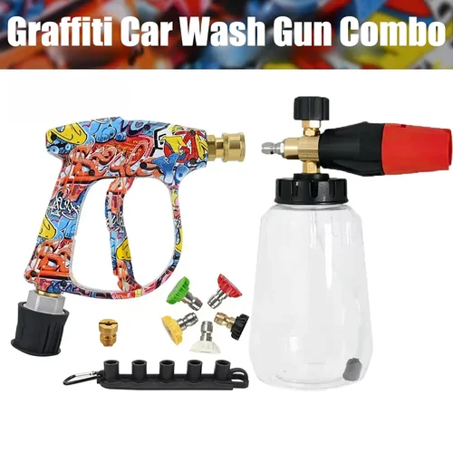 Imagen 1 del producto Kit de cañón de espuma con diseño de grafiti, pistola limpiadora de alta presión para Karcher/Bosch/Nilfisk con agarre ergonómico para lavado de coches/RV/camiones