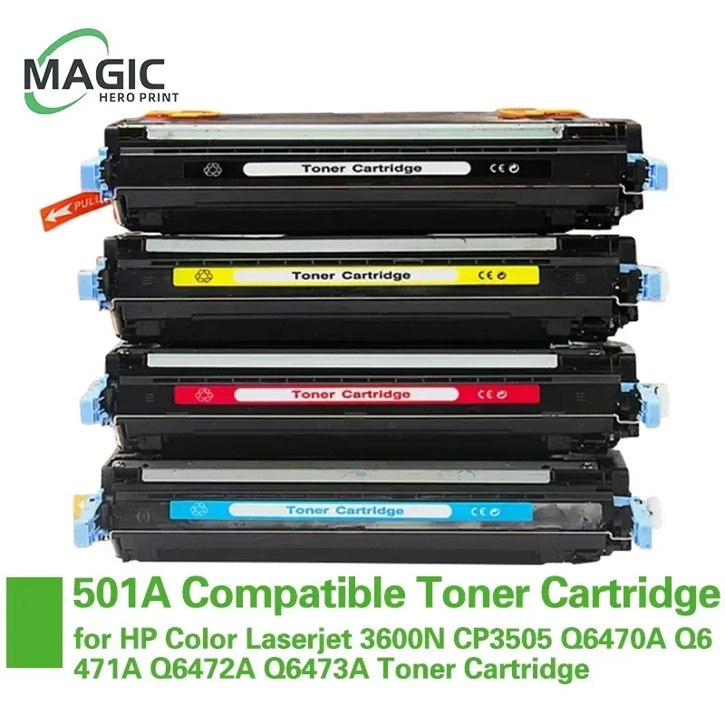 Cartucho de tóner 501A 502A 503A 504A, Compatible con HP Color Laserjet 3600N CP3505 Q6470A Q6471A Q6472A Q6473A