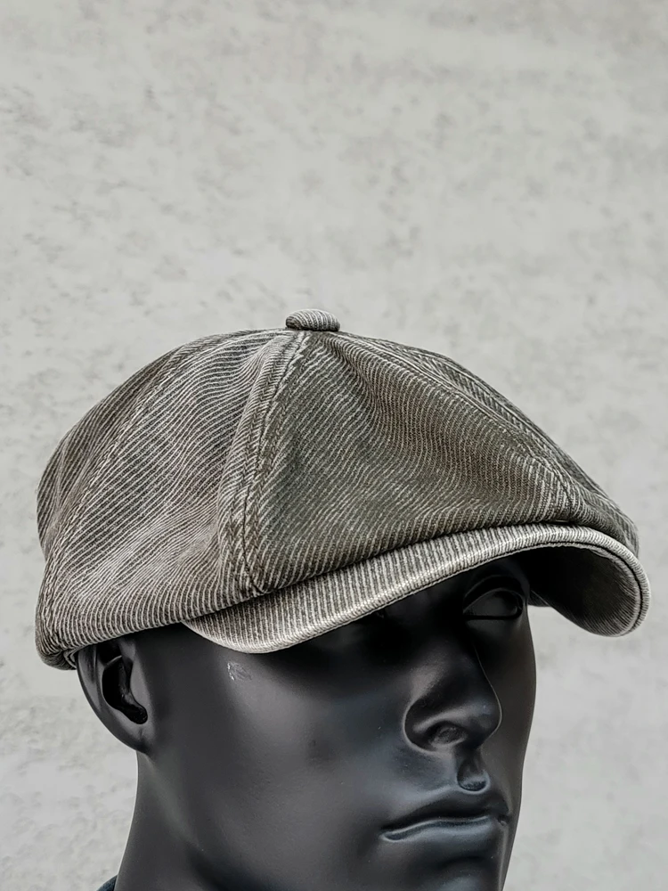 Men\'s Octagonal Hat Washed Vintage Newsboy Cap