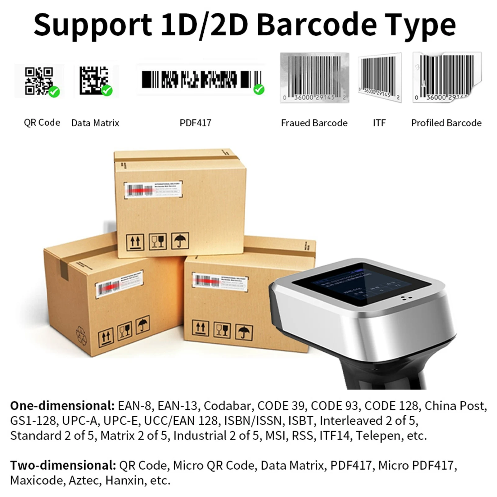 2D 1D QR-Barcode-Scanner mit Bildschirmanzeige mit Ladestation, 3-in-1-BT- und 2,4 GHz kabellose und kabelgebundene Verbindung, 1,8 Zoll TFT