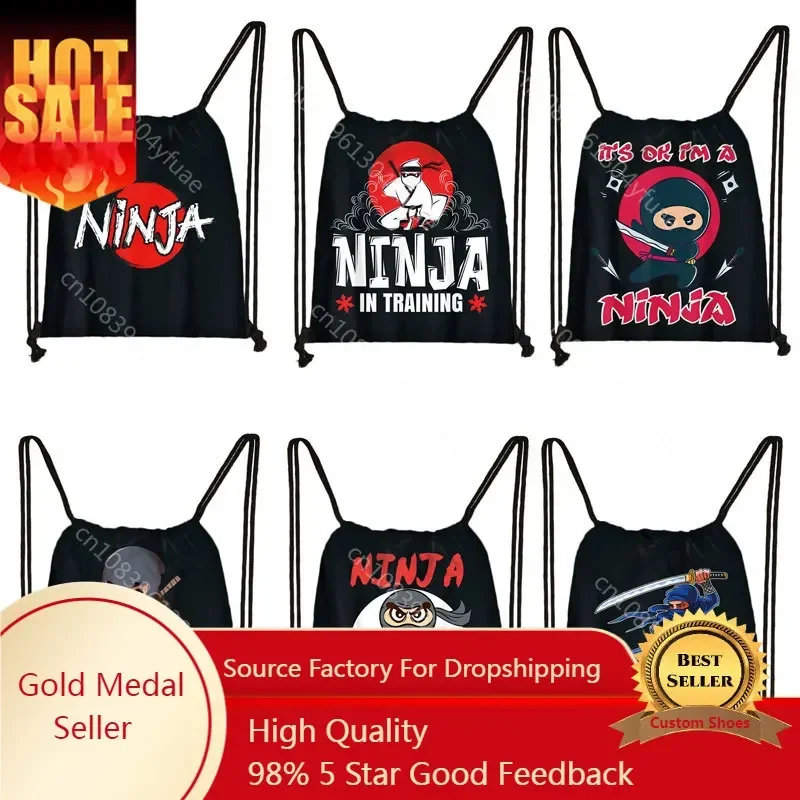 

Cartoon Ninja In Training Backpack Taekwondo karate Boys Drawstring Bag Kids Bookbag Men Storage Bag for Travel Shoes Holder