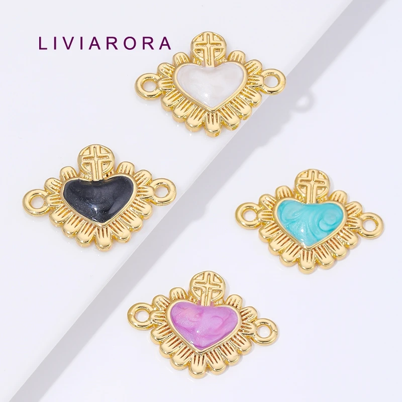 1/2/4Pcs 18K Gold Plated Brass Metal Heart Connector Charms Connector For DIY Bracelet Necklace Jewelry Making Accessories
