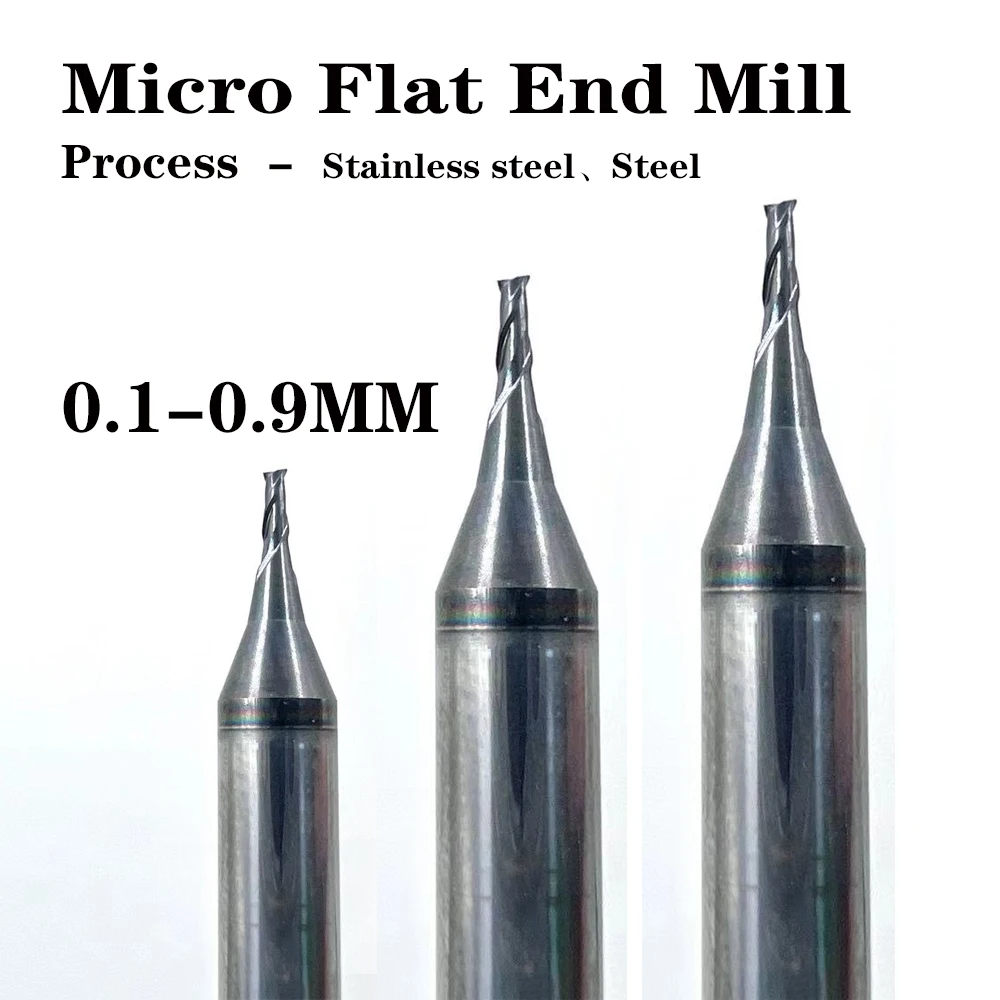 2 Flute Micro Flat End Mill 0.1-0.9mm Mini CNC Router Bit 4mm Shank HRC62 Carbide End Mill Mini Milling Cutter