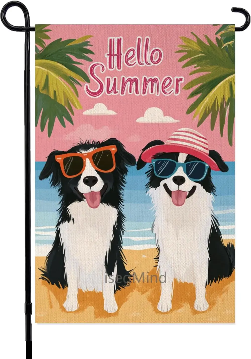 Border Collie Hello Summer Garden Flag 12x18 Inch Double Sided, Welcome Seasonal Holiday Burlap Yard Outdoor Decoration Bord jjp