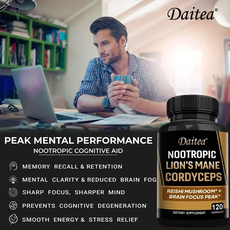 Daitea-Cordyceps مكمل الدماغ ، بدة الأسد ، جهاز المناعة الداعم و منشط الذهن ، للطاقة الطبيعية والذاكرة ودعم رفع