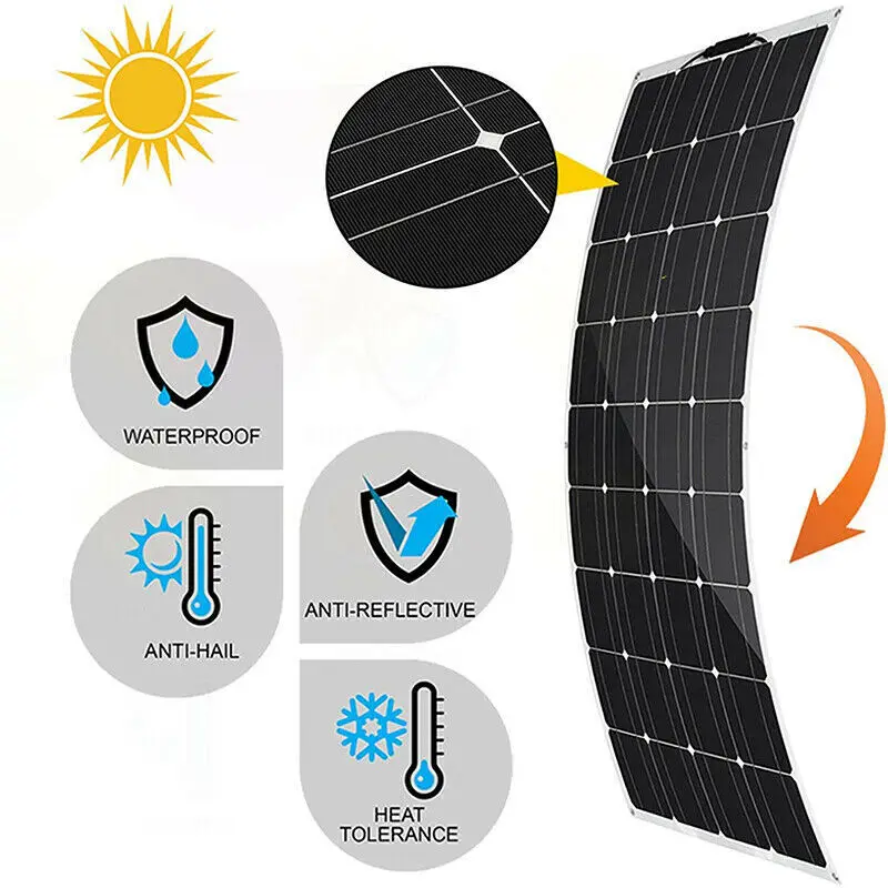 200W 18V Flexible Solar Panels Kits Home Charging Solar Cells Off -grid 12V Outdoor Camping RV Rechargeable Battery PV Connector