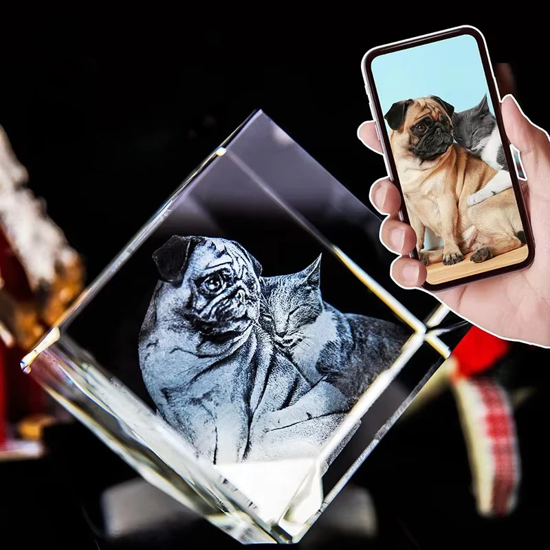 3D Custom Crystal Photo Frame Personalized Sympathy Tribute Custom Gift for Loss of Beloved Pet