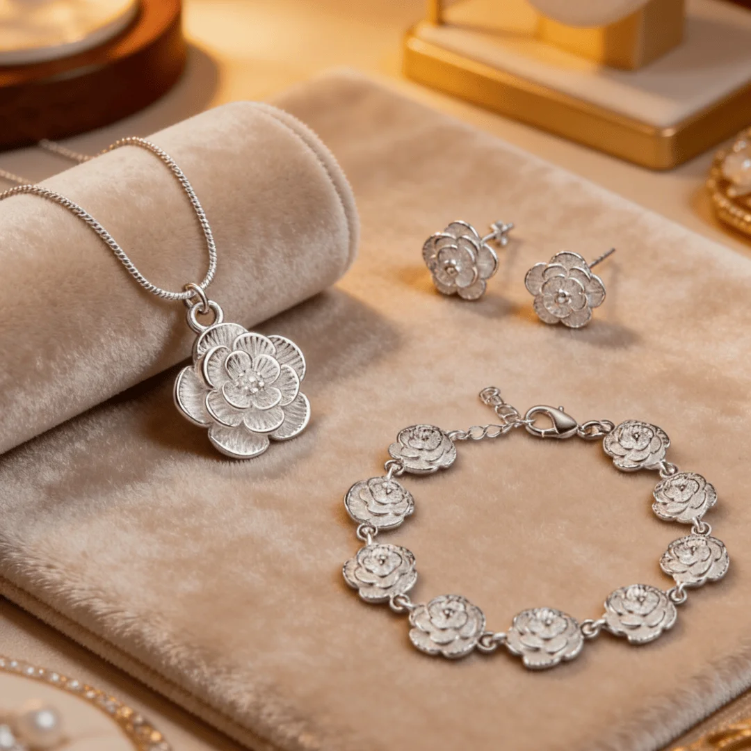 

Street Versatile Jewelry Sets 925 sterling silver lovely flowers Necklaces earrings Bracelets for Women wedding Anniversary gift