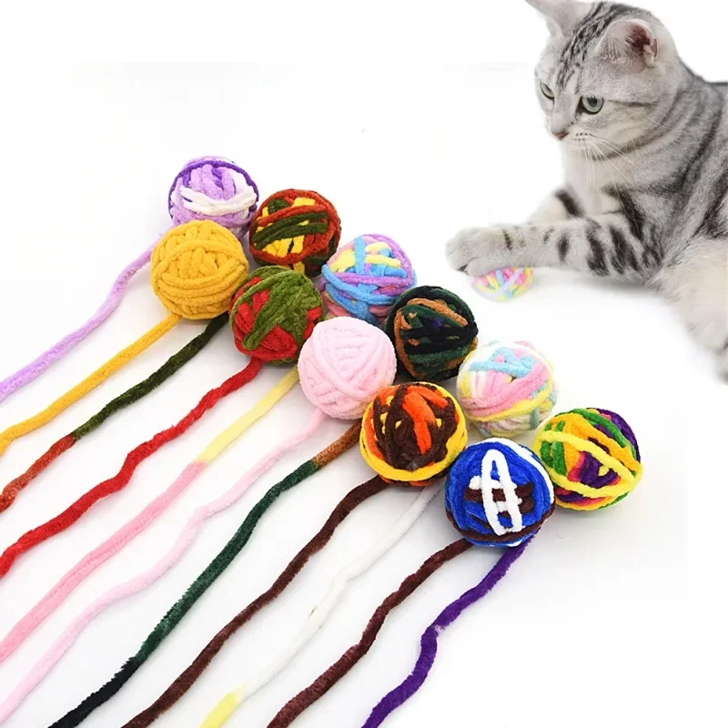 Pet Cat Toys Are Self Entertaining Chew and Tease Cats Toy Balls Colored Wool Dog Supplies Fidget Toy for Cats Accessories