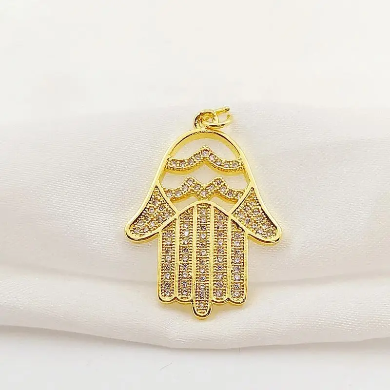 Gold Color Evil Eye Fatima Hand Charms for Necklace DIY Jewelry Making Colored CZ Lucky Emo Pendant for Bracelet Earring Jewelry image 2