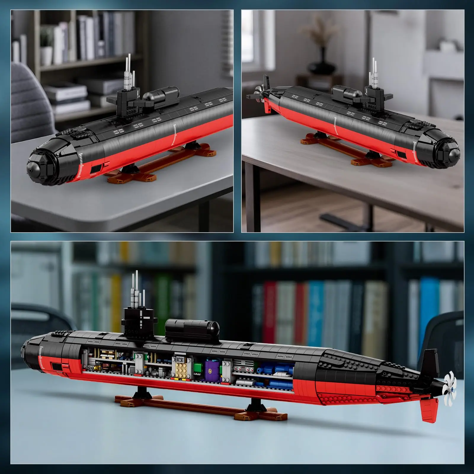 2988 Uds. Bloques de construcción militares SSN de clase de Los Ángeles, montaje de ladrillos submarino Nuclear MOC, juguetes para niños, conjunto de regalo