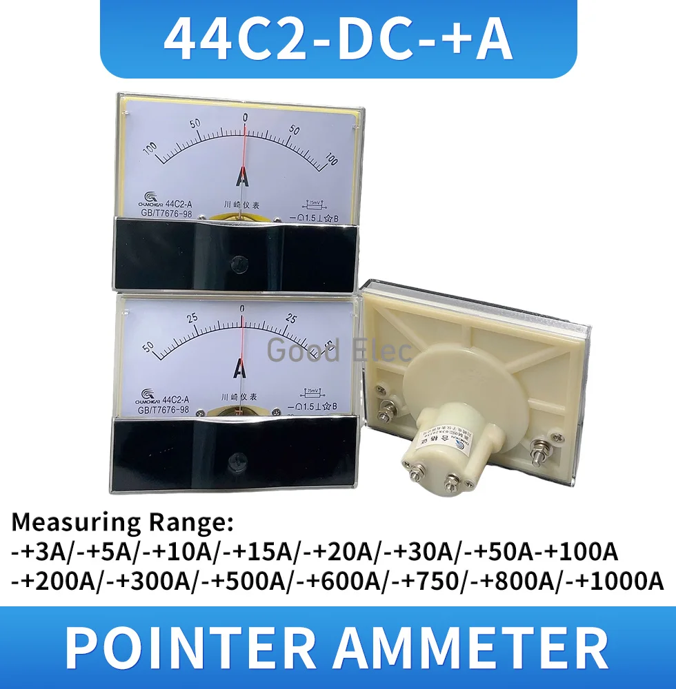 44C2 DC /75mv Amperemeter Gauge Analog Panel AMP Current Meter50A -0 - 50A Ammeter 3A 5A 10A 20A 30A 50A 100A 200A 300A 500A