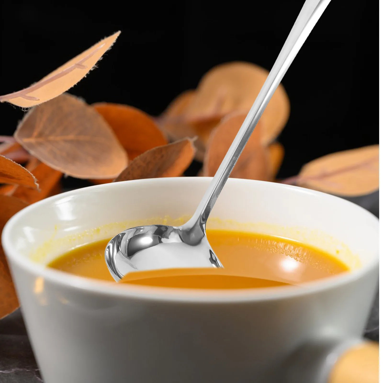 

2pcs Stainless Steel Sauce Drizzle Spoon Long Handle Soup Spoon For Hot Pot Kitchen Gadget Food Serving Oil Spoons