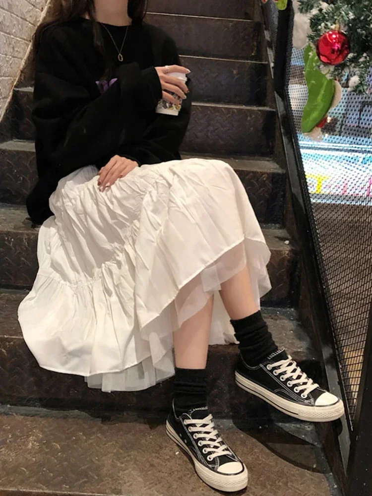 Boho Long Skirt for Women Skirts Harajuku Korean Style White Black Maxi Skirt for Teenagers High Waist Skirt School Skirts