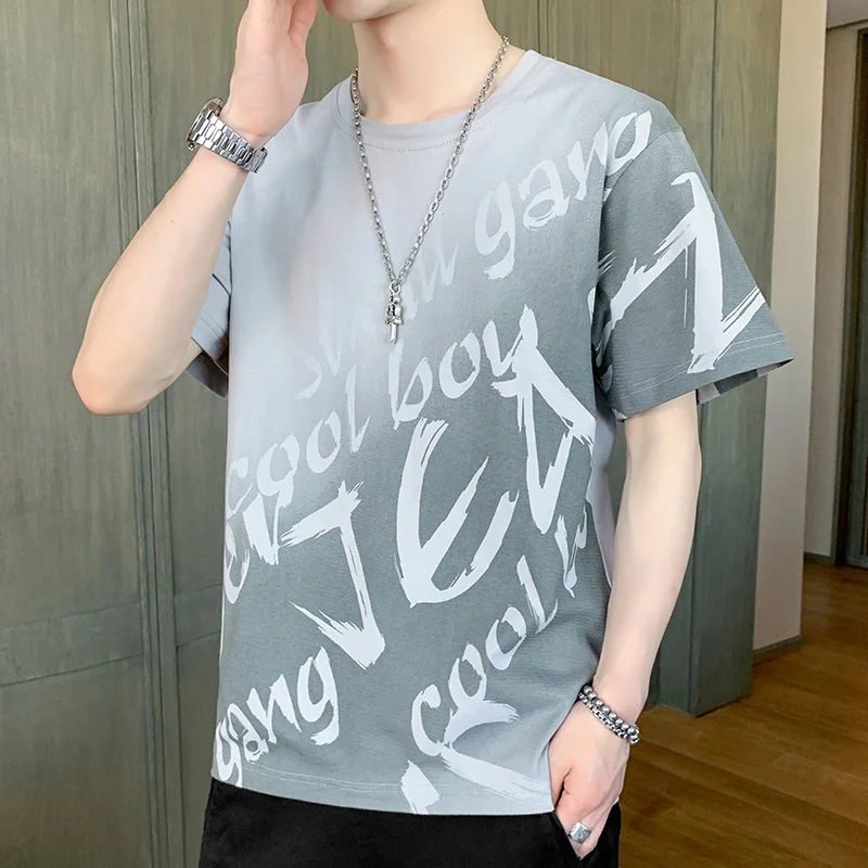 Casual 2023 Cotton T-Shirt For Men's Clothing Summer Hip Hop Oversized M-4XL Sports Top Tees Youth Streetwear Printed Tops Shirt