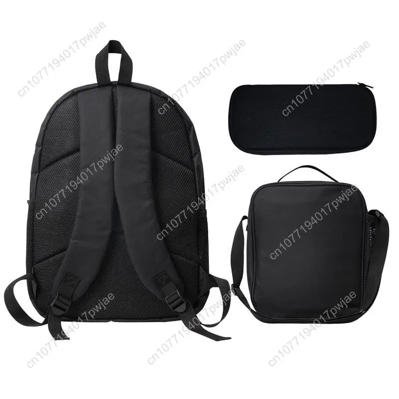 3PCS Functional K-POP Demon Hunters Backpack Set - Black Large Capacity Laptop Schoolbag + Portable Lunch Bag + Pencil Case, Fas