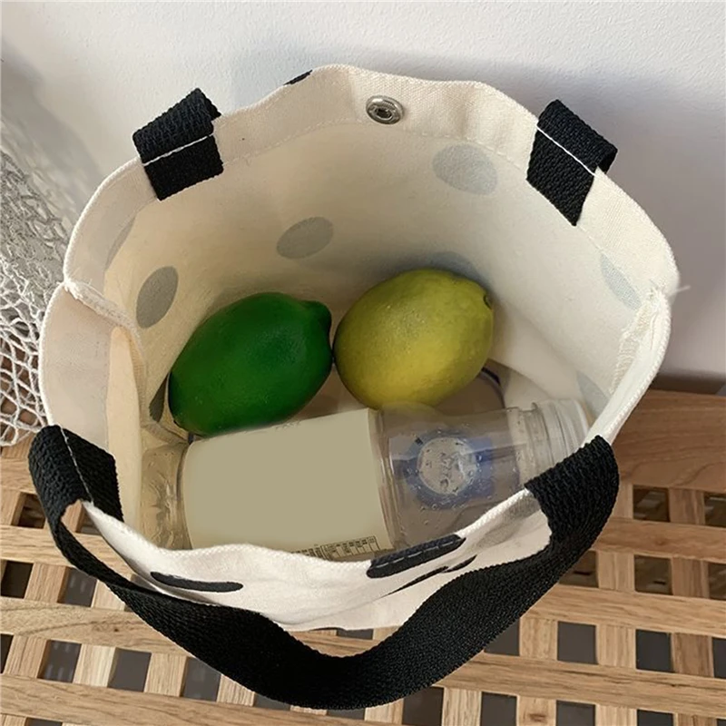 2024 Fashion Harajuku Solid Color Canvas Small Shopper Bag Women\'s Ulzzang Bag Black Large Capacity Polka Dots Shoulder Bag