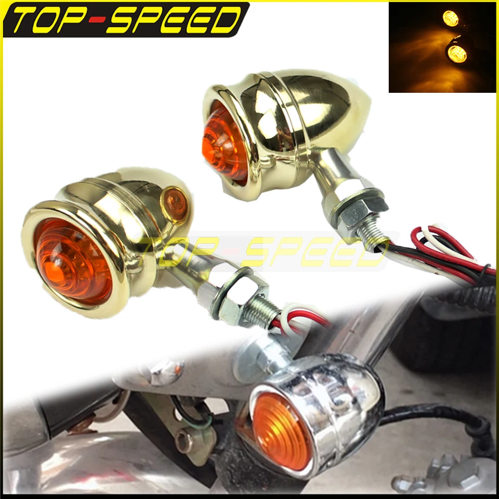 

10mm Motorcycle Solid Brass Turn Signal Lamp Amber Light Blinker Bullet For Harley Dyna Bobber Chopper Cafe Racer Softail Custom