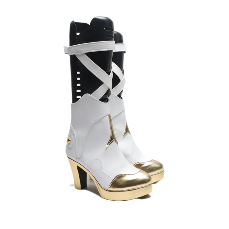 Nikke a deusa da vitória dorothy cosplay sapatos halloween carnaval festa menina feminino bonito branco botas de couro do plutônio