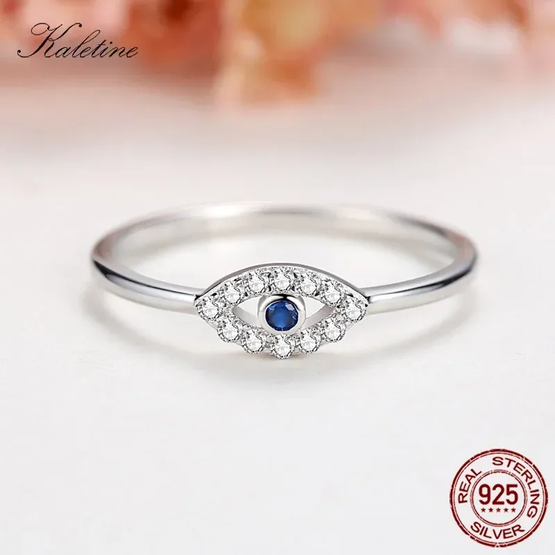 Kaletine 925 Sterling Silver Evil Eye Pierścionki dla kobiet Good Luck Blue Stone CZ Luksusowy pierścionek marki Turcja Biżuteria ślubna KLTR156