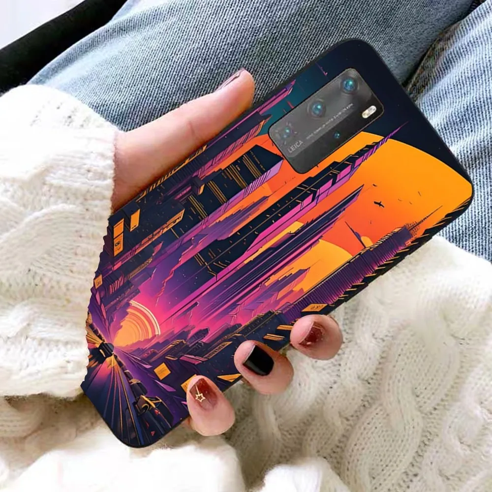 Synthwave Retro 80s Neon colorful Phone Case For Huawei P 8 9 10 20 30 40 50 Pro Lite Psmart Honor 10 lite 70 Mate 20lite