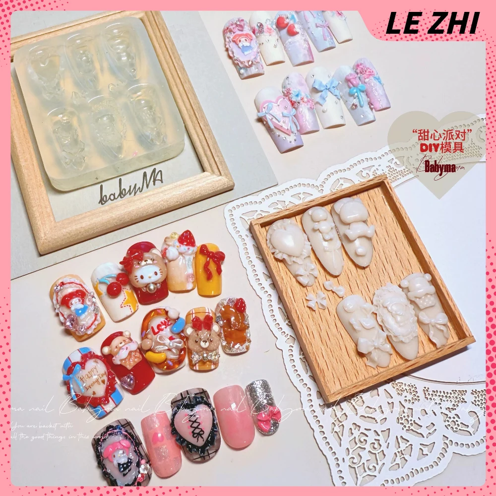 1 szt. Kreskówkowy Zwierzak Niedźwiedź Królik Łabędź Forma Akrylowa 3D do Paznokci Kokarda Kwiaty Anioł DIY Wzory Silikonowe Szablony do Paznokci Forma do Paznokci