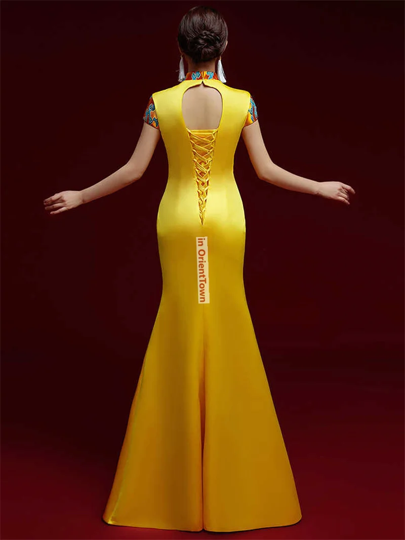 Modèles de style oriental Cheongsam robe de bal haut de gamme Performance Costume spectacle tendance asiatique hôtes de soirée tenue formelle pour les femmes